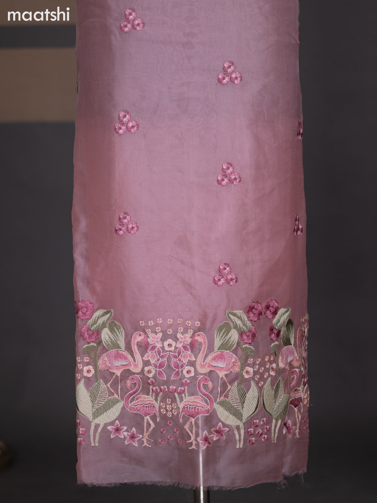 Peach Pink Organza Dress Material With Embroidery Work Pattern and Bottom & Dupatta