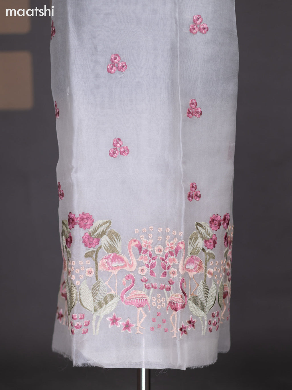 Off White Organza Dress Material With Embroidery Work Pattern and Bottom & Dupatta