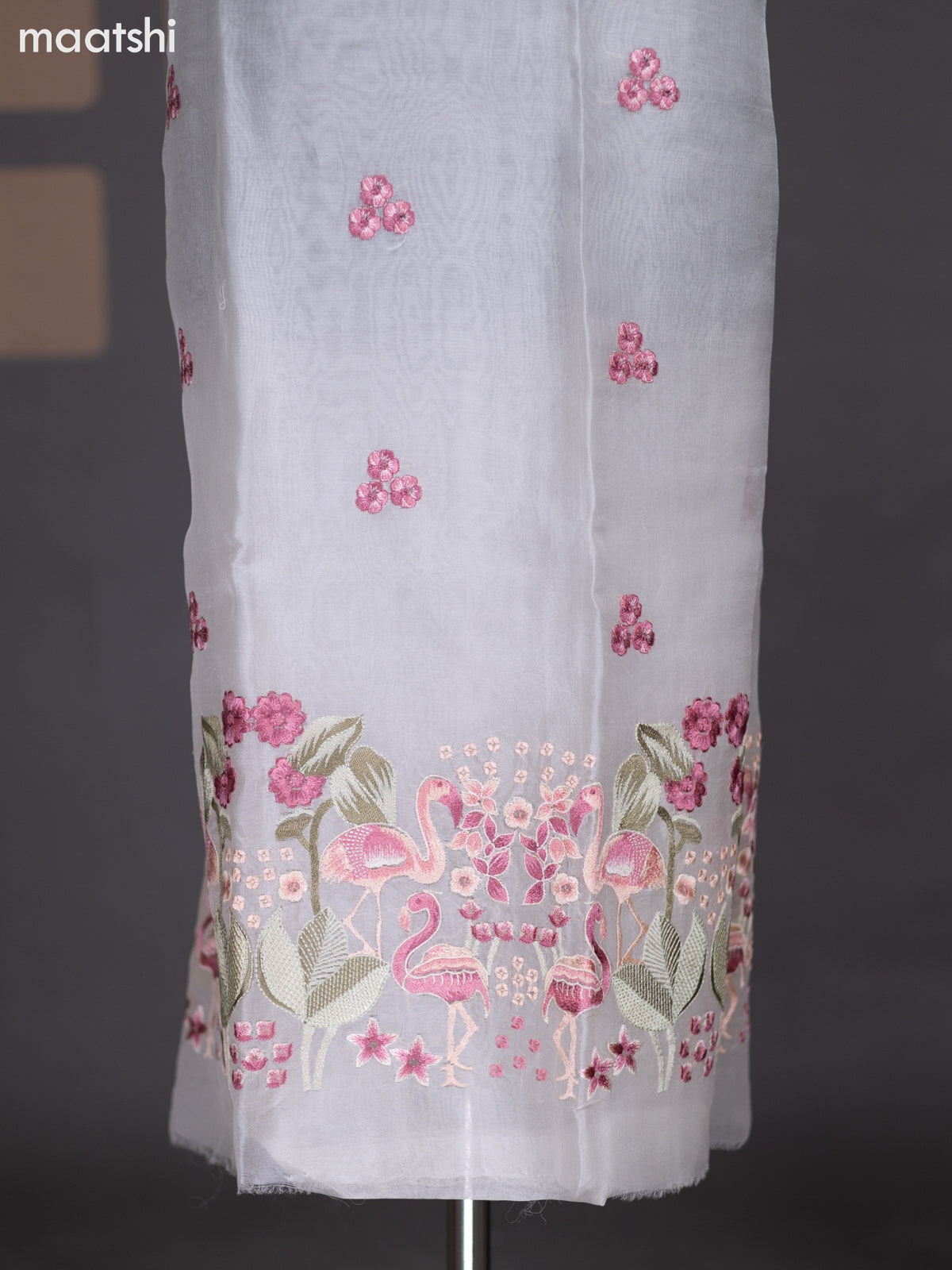 Off White Organza Dress Material With Embroidery Work Pattern and Bottom & Dupatta