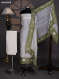 Off White and Mehendi Green Organza Dress Material With Embroidery Work Border and Bottom & Dupatta
