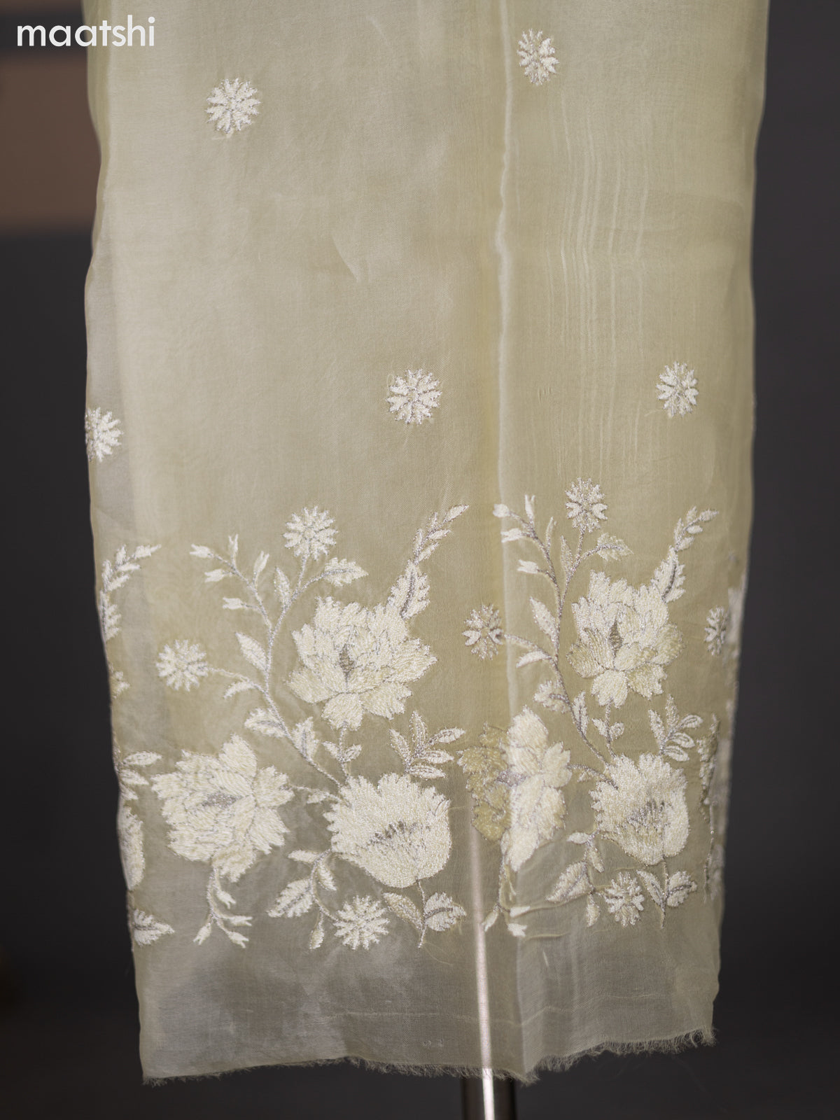 Pale Yellow Organza Dress Material With Floral Embroidery Work Pattern and Bottom & Dupatta