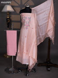 Mild Peach Pure Tussar Dress Material With Foral Embroidery Work Pattern
