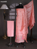 Mild Peach Pure Tussar Dress Material With Embroidery Work Pattern
