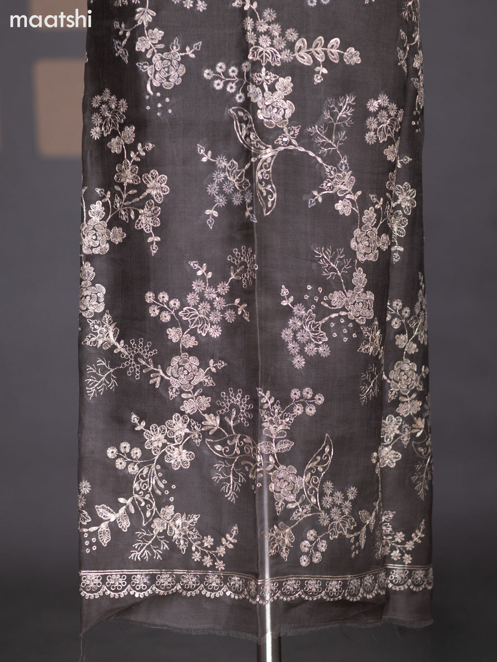 Elephant Grey Organza Dress Material With Gota Patti Work Pattern and Bottom & Dupatta