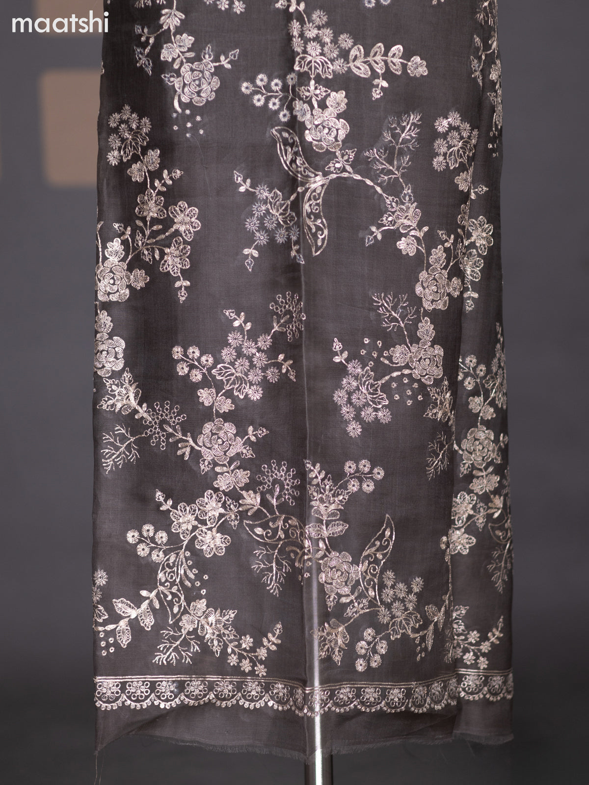 Elephant Grey Organza Dress Material With Gota Patti Work Pattern and Bottom & Dupatta