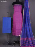 Dual Shade Of Pink and Blue Mangalagiri Silk Cotton Dress Material With Checked Pattern and Bottom & Dupatta