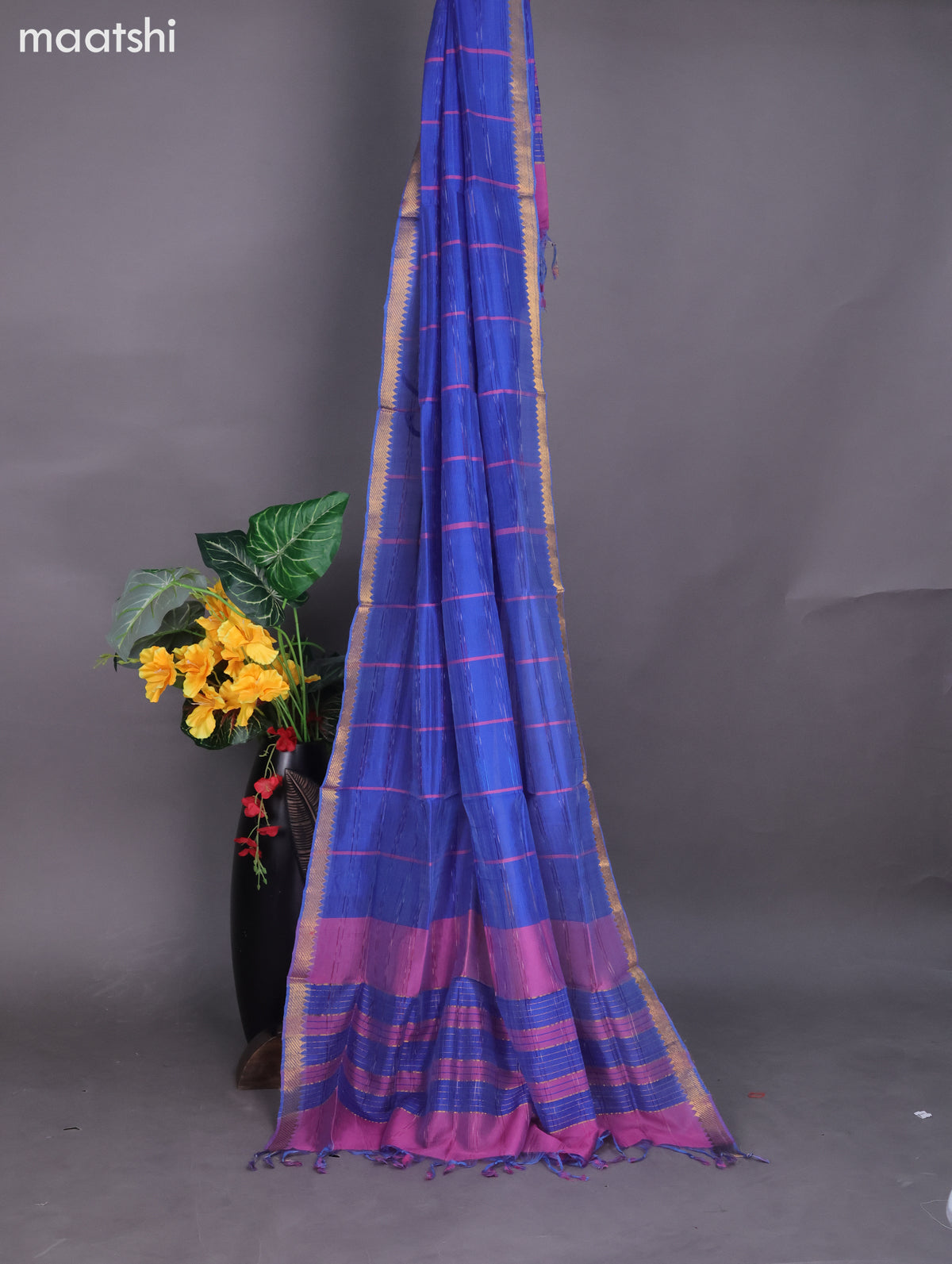 Dual Shade Of Pink and Blue Mangalagiri Silk Cotton Dress Material With Checked Pattern and Bottom & Dupatta