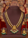 Antique necklace lakshmi design with kemp & cz stones and pearl & green beads hangings