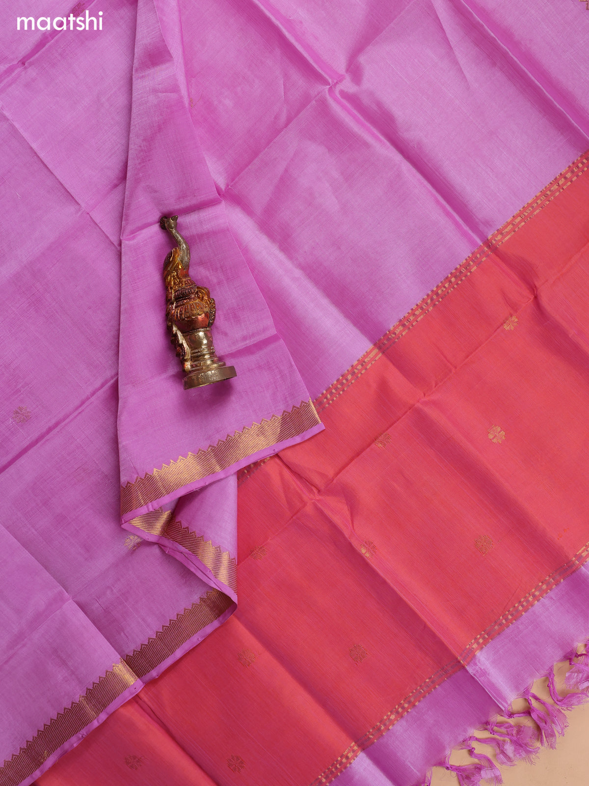 Peach Pink and Pink Mangalgiri Silk Cotton Dress Material With Zari Buttas and Bottom & Dupatta