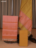 Dual Shade Of Peach and Mustard Mangalgiri Silk Cotton Dress Material With Zari Buttas and Bottom & Dupatta