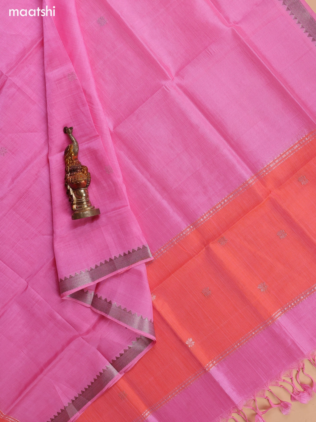 Peach Pink and Pink Mangalgiri Silk Cotton Dress Material With Zari Buttas and Bottom & Dupatta