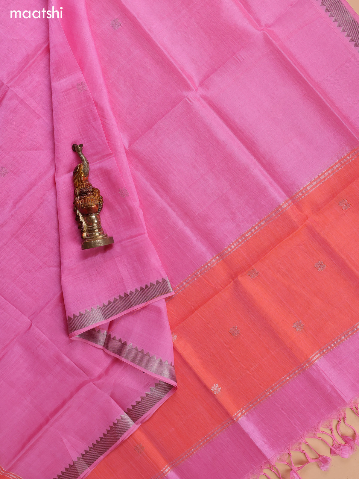 Peach Pink and Pink Mangalgiri Silk Cotton Dress Material With Zari Buttas and Bottom & Dupatta