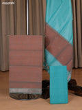 Dual Shade Of Peach and Teal Blue Mangalgiri Silk Cotton Dress Material With Zari Buttas and Bottom & Dupatta