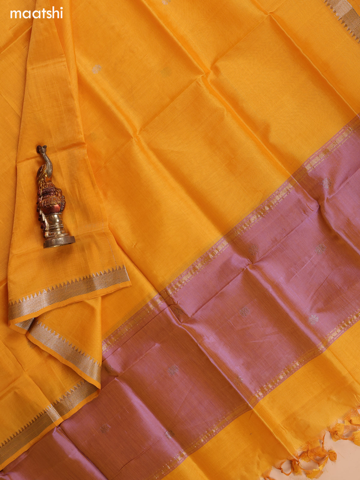 Dual Shade Of Pastel Pink and Mustard Yellow Mangalgiri Silk Cotton Dress Material With Zari Buttas and Bottom & Dupatta