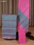 Dual Shade Of Green and Pink Mangalgiri Silk Cotton Dress Material With Zari Buttas and Bottom & Dupatta