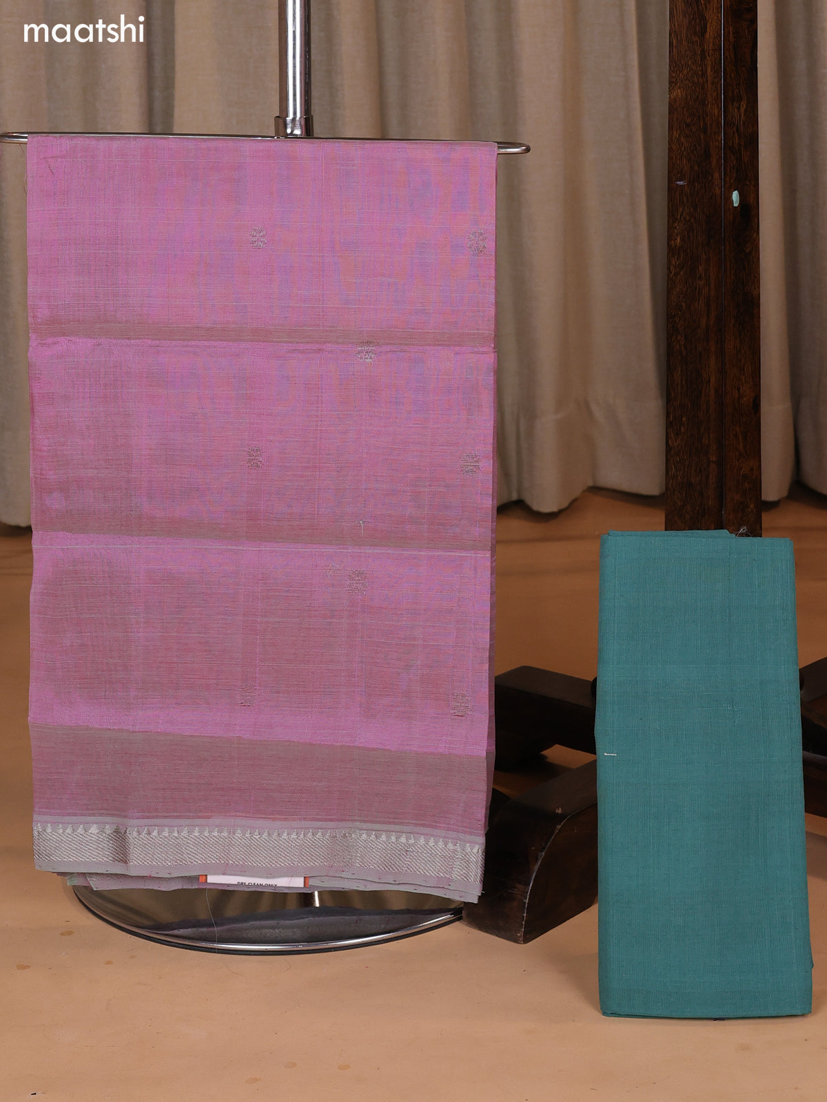 Dual Shade Of Pink and Greyish Green Mangalgiri Silk Cotton Dress Material With Zari Buttas and Bottom & Dupatta