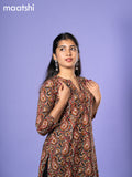 Cotton kurti cream and black maroon with allover kalamkari prints & simple neck pattern and without pant