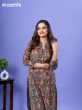 Cotton kurti navy blue and cream with allover kalamkari prints & simple neck pattern and without pant
