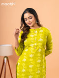 Cotton readymade kurti lime green with kalamkari prints & simple neck pattern and without pant
