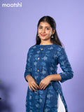 Cotton readymade kurti blue with allover prints & simple neck pattern and without pant