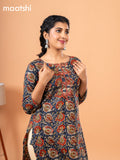Cotton readymade kurti dark blue and maroon with kalamkari prints & embriodery sequin work neck pattern and without pant