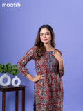 Cotton kurti maroon and blue with allover kalamkari prints & simple neck pattern and without pant