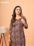 Cotton readymade kurti blue and beige with kalamkari prints & kantha stitch sequin work neck pattern and without pant