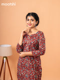 Cotton readymade kurti maroon with kalamkari prints & simple neck pattern and without pant