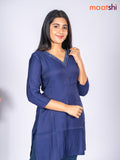 Rayon short kurti navy blue with mirror embroidery work v neck pattern without pant