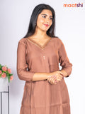 Rayon short kurti pastel brown with mirror embroidery work v neck pattern without pant