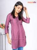 Rayon short kurti mauve pink with mirror embroidery work v neck pattern without pant