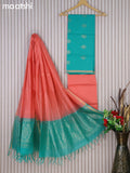 Silk cotton dress material teal green and peach shade with zari woven buttas and bottom & zari dupatta