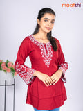 Rayon short kurti maroon with embroidery work neck pattern without pant