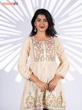 Cotton umbrella short kurti cream with plain body & embroidery work neck pattern and without pant
