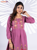 Cotton umbrella short kurti onion pink with plain body & embroidery work neck pattern and without pant