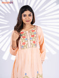 Cotton umbrella short kurti peach orange with plain body & embroidery work neck pattern and without pant