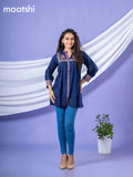 Cotton readymade short kurti navy blue with plain body & embroidery work collar neck pattern and without pant