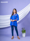 Cotton readymade short kurti royal blue with plain body & embroidery work collar neck pattern and without pant