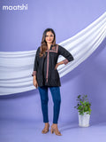 Cotton readymade short kurti black with plain body & embroidery work collar neck pattern and without pant