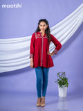 Cotton readymade short kurti maroon with plain body & embroidery work collar neck pattern and without pant