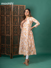 Chanderi readymade anarkali kurti cream and yellow with digital prints & zari buttas simple neck pattern and without pant