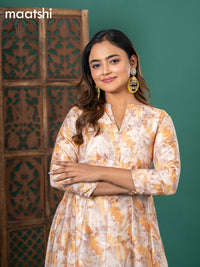 Chanderi readymade anarkali kurti cream and yellow with digital prints & zari buttas simple neck pattern and without pant