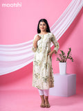 Rayon readymade A-line kurti mild pista green and sap green with allover floral prints & simple neck pattern and without pant