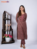 Cotton readymade kurti set maroon and pink with allover kalamkari prints & embroidery mirror work neck pattern and straight cut pant