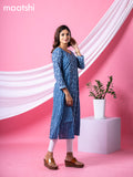 Cotton readymade A-line kurti navy blue and light blue woth allover prints & embroidery sequin work neck pattern and without pant
