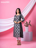 Cotton readymade A-line kurti grey and black with allover batik prints & embroidery work neck pattern and without pant