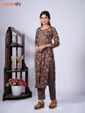 Cotton readymade kurti set maroon with allover kalamkari prints & embroidery mirror work neck pattern and straight cut pant