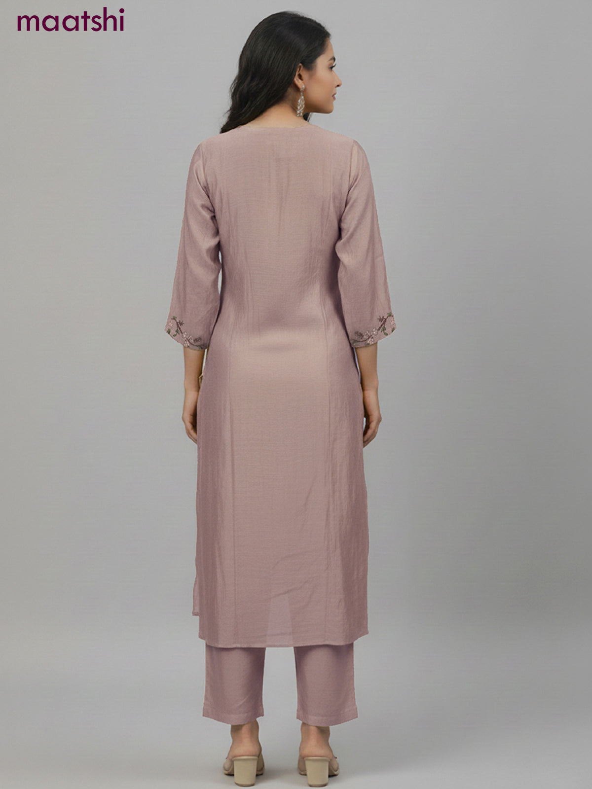 Anarkali salwar suit brown shade with sequin & embroidery work neck pattern and straight cut pant & dupatta