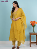 Anarkali salwar suit mustard yellow with sequin & embroidery zardosi work neck pattern and straight cut pant & dupatta