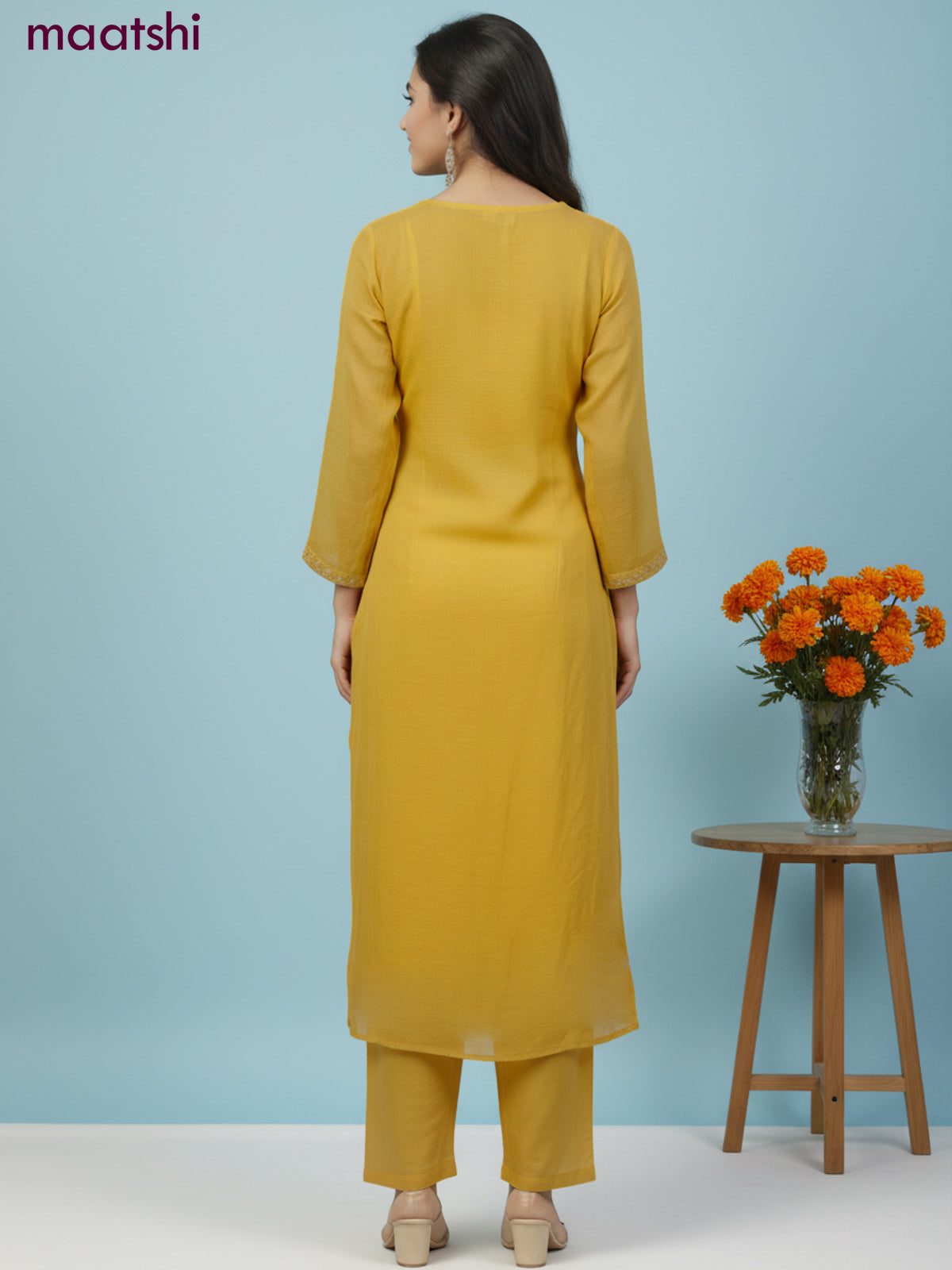 Anarkali salwar suit mustard yellow with sequin & embroidery zardosi work neck pattern and straight cut pant & dupatta